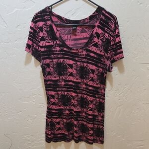 3/$10 Rue21 Black and Pink Patterned Short Sleeve Tee